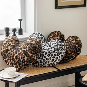 Leopard print double fleece heart pillowcase, soft sofa bed cushion and decorative pillow.