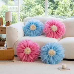 Funda de cojín con forma de flor de nenúfar 3D suave funda de almohada floral para sofá cama