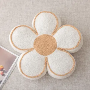 Detailed view of the plush flower petal pillow, soft cushion for sofa or bedroom decor.