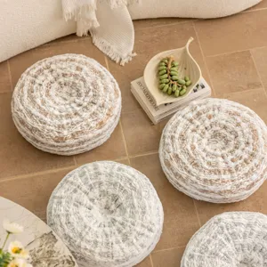 Round plush floor cushion with unique tree ring pattern, comfortable bay window sofa pillow.