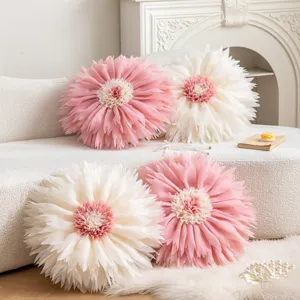 3D flower decorative throw pillow cover cozy home decor sofa cushion detail shot