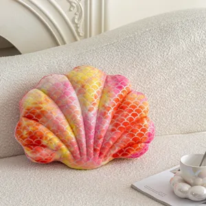 Shell shaped plush pillow gradient pink orange decorative cushion for sofa home decor