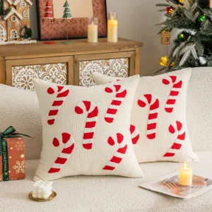 Christmas embroidered throw pillow cover plush candy cane sofa cushion for holiday home decor.