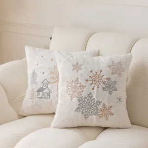 Christmas Embroidered Pillowcase Plush Sofa Decorative Cushion Winter Snowflake Cabin Cover Home Living Room Holiday Decor