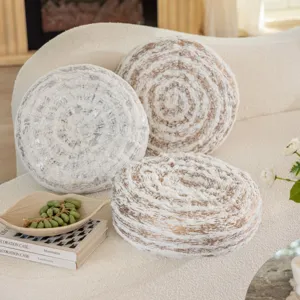 Round decorative throw pillow set with textured concentric ring design for sofa and bedroom decor.