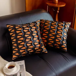 Fundas de cojín decorativas naranja y negra para sofá, funda de lujo moderna para sala de estar.