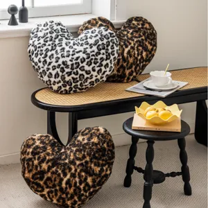Leopard print plush heart pillow soft fluffy cushion for sofa bed living room decor