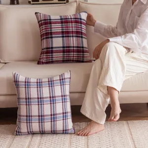 Plush plaid sofa pillow cover for living room decor, comfortable home textile cushion case.