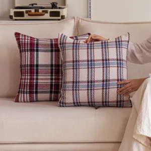 Plaid sofa cushion cover decorative throw pillow case for cozy living room decor