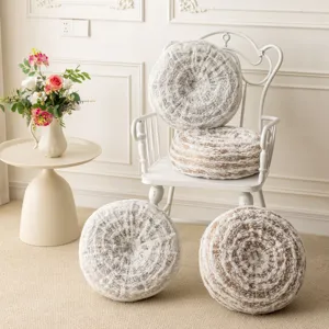 Round faux fur throw pillow for sofa bedroom decor fluffy comfortable wheel cushion home styling