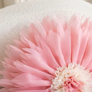 Detailed close-up shot of the multi-layered 3D pink lotus flower pillow cover texture.