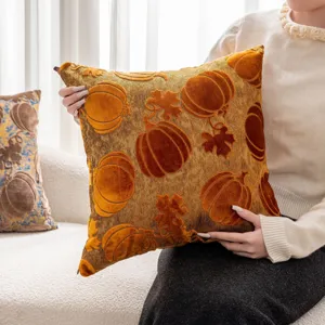 Nordic style velvet pumpkin throw pillow cover, 3D embossed autumn home decor cushion case.