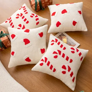Christmas embroidery throw pillow covers, cozy plush holiday sofa decorative cushion set