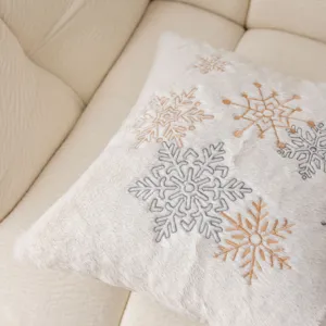 Christmas embroidered plush throw pillow cover cozy winter snowflake sofa cushion decor