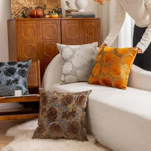Nordic retro pumpkin pattern throw pillow cover, 3D cut velvet sofa cushion for home decor.