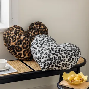 Leopard print double sided fleece heart shaped pillow cover, soft sofa cushion decor.