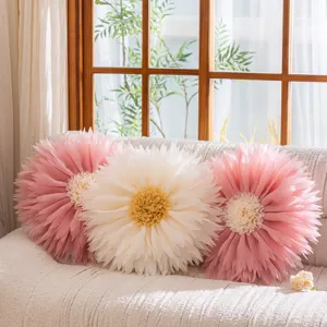 Detail view of 3D water lily flower throw pillow covers in pink and white, cozy home decor.