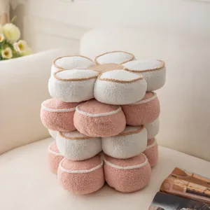 Cozy 3D flower plush pillow stack, soft faux shearling decorative cushion for sofa and home.