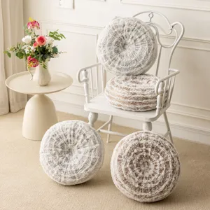 Round faux fur wheel cushion gold silver annual ring design bedroom sofa throw pillow