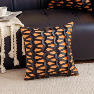 Funda de cojín geométrica naranja y negra, funda de almohada decorativa de lujo para sofá.