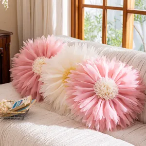 Chic 3D lotus flower throw pillow cover, cute princess style sofa decorative cushion for home.