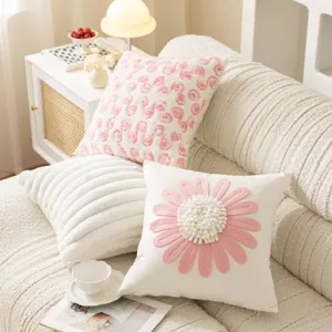 Pink princess style floral throw pillow cover for sofa bed office cute cushion decor