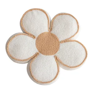 Plush flower throw pillow cute soft white and brown cushion for sofa bedroom home decor