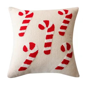Christmas embroidered throw pillow cover with red white candy cane design cozy plush cushion case