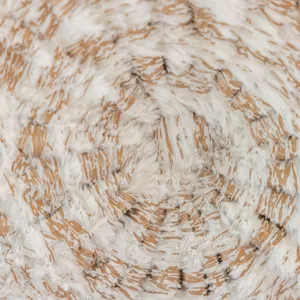 Close up detail of round wheel cushion surface, showing soft plush and tree ring texture.
