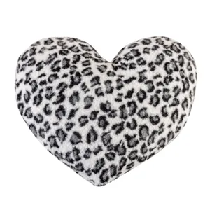 Black and white leopard print heart shaped plush pillowcase, soft fuzzy sofa cushion cover.