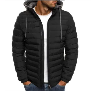 Giacca imbottita con cappuccio invernale da uomo cappotto con zip casual caldo monocolore