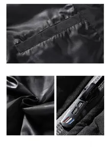 Vista dettagliata della giacca imbottita invernale da uomo con tasca e zip personalizzata.