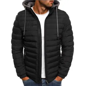 Giacca invernale da uomo tinta unita con cappuccio cappotto imbottito caldo con zip.