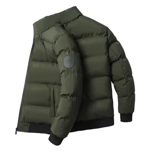 Uomo inverno verde scuro colletto coreana giacca imbottita dettaglio caldo spesso casual