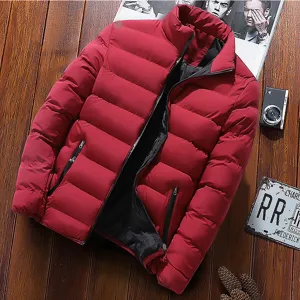 Giacca invernale da uomo imbottita spessa collo alto cappotto caldo casual rosso.