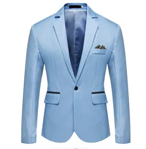 Stylish men slim fit light blue casual blazer single breasted fashion business suit jacket