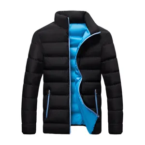 Giacca Invernale Imbottita da Uomo con Collo Alto Nero e Blu Caldo Molto Elegante.