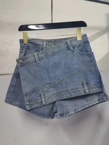 Plus size women denim shorts high waist irregular a-line wide leg skort casual summer wear