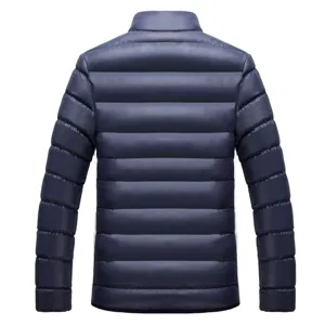Men's winter padded puffer jacket stand collar solid dark blue casual outerwear warm coat