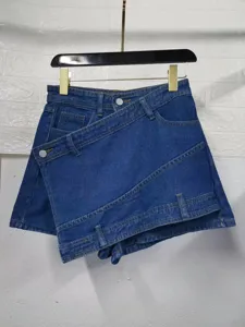 Women's denim skort high waist asymmetrical a-line shorts casual short trousers bottom.