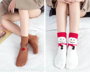 Christmas fluffy floor socks winter warm plush home socks for women and cozy sleep socks
