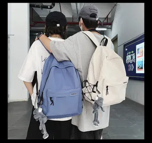 Casual nylon couple backpack large capacity stylish daily school bag with cute pendant