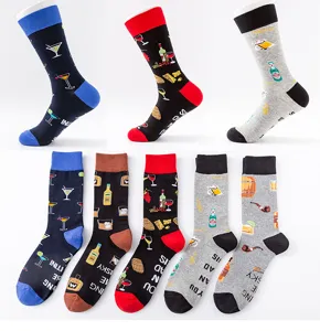 Mens plus size crew socks with novelty drink patterns and comfortable cotton for daily wear.