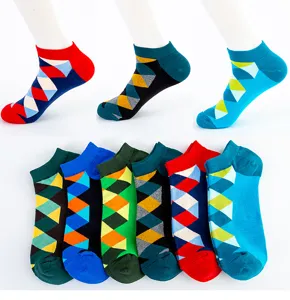 Chaussettes courtes grande taille homme respirantes motif géométrique losanges lot