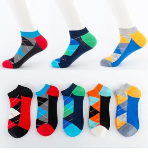 Chaussettes courtes homme motif argyle coton respirant chaussettes de sport d'été