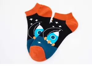 Men's cotton low-cut ankle socks with cute rocket and star pattern for daily wear.