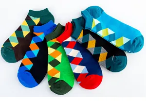 Chaussettes basses motif losanges grande taille homme coton respirant socquettes design coloré