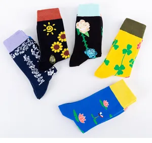 Calcetines largos coloridos de hombre casual estampado moda algodón cómodos transpirables