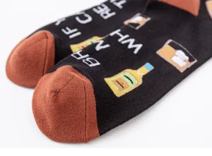 Men plus size casual cotton mid-calf socks with funny novelty text and beer pattern daily wear.