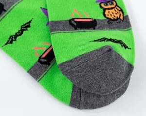 Halloween theme cotton men socks with fun witch owl patterns, comfortable daily casual socks.